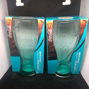 Coca-Cola Turquoise Glass Pair with Embossed Logo